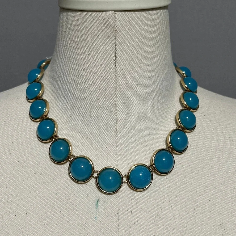 SOLD❌❌❌Blue & Gold Circle Statement Necklace Sz-One Size - Picture 2 of 5